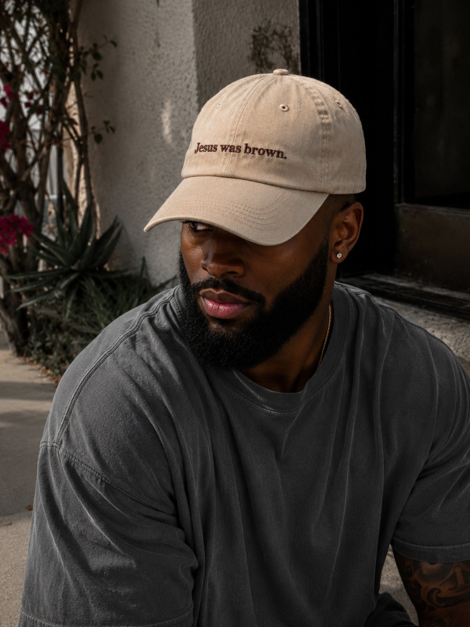 Khaki dad hat front